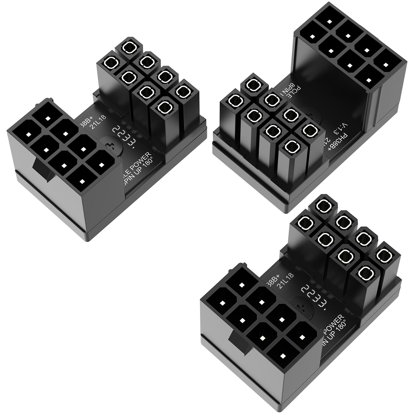 Jeymei 3-Pack 8 Pin u Turn 180 Degree Angle Connector Power Adapter Board for Desktop Graphics Card GPU PCIe 8 Pin U Turn Connector Standard/Reverse Type