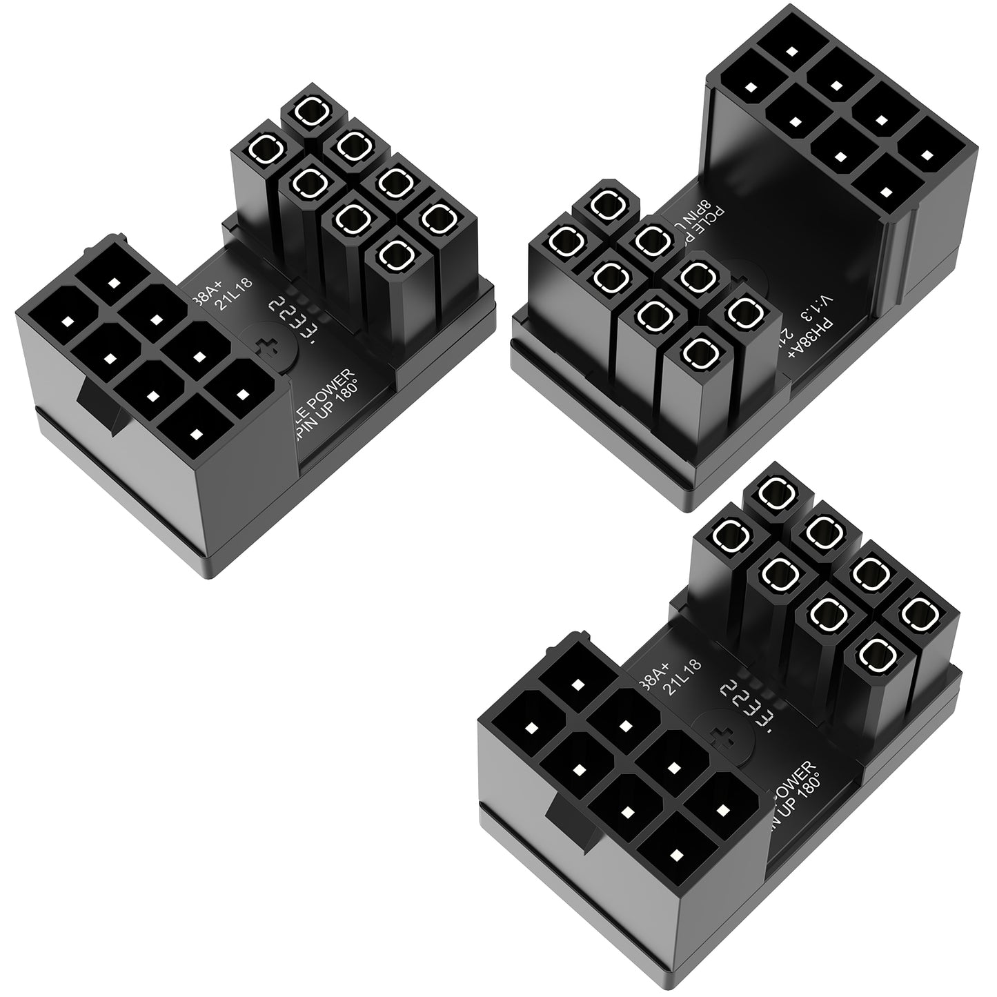 Jeymei 3-Pack 8 Pin u Turn 180 Degree Angle Connector Power Adapter Board for Desktop Graphics Card GPU PCIe 8 Pin U Turn Connector Standard/Reverse Type